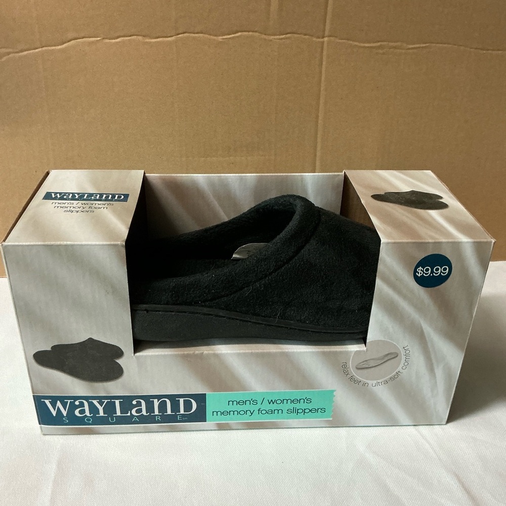 Wayland Square Black Memory Foam Slippers